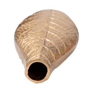 Florero de suelo de aluminio hecho a mano con diseño de hoja botánica Florero de oro cónico elegante con textura de hoja grabada - Product Image 4