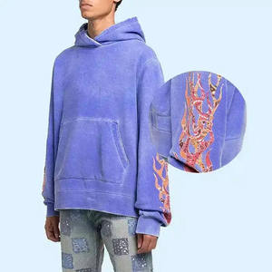 Sudadera con capucha recortada con estampado de abullonado en 3D para hombre con logotipo bordado personalizado, ropa de calle Vintage Sunfaded para invierno, novedad de 2025 - Product Image 2