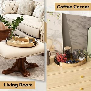 Plateau de service en bois écologique 17 "x 13" poignées plateau ottoman décoratif pour salon table basse extérieure 100% naturel - Product Image 2