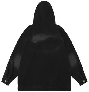 Unisex Men's Winter Vintage Full Zipper Distressed Acid Wash <b>Denim</b> Fleece Lined Custom Printed High Quality Hoodie <b>Jacket</b> - Product Image 4