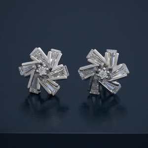 Vintage Trendy 92.5 <b>Silver</b> Earrings 14K Gold Diamond-Studded Flower Geometric <b>Studs</b> for Weddings Engagements Model 183118 - Product Image 1