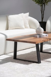 Table basse en bois d'acacia au design moderne et fait à la main Pieds en métal à bord vif foncé pour salons de luxe Salon à usage domestique - Product Image 4