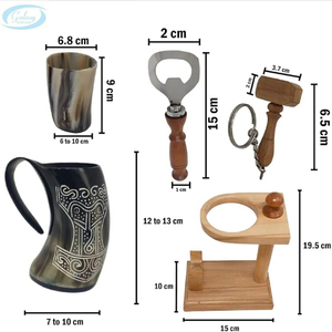 Vaso de cerveza de cuerno de buey inspirado en Viking 100% jarra sin fugas cerveza vino chupito abrebotellas hecho a mano soporte de madera Natural COMBO - Product Image 4