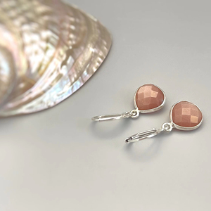 Peach Moonstone <b>Dangle</b> Sterling Silver Teardrop Lever Back Minimalist Dangly <b>Earrings</b> Handmade Moonstone Jewelry Gift for Wife - Product Image 3