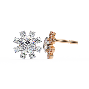 Boucles d'oreilles clous uniques en or 18 carats avec motif floral en diamant de laboratoire, en or jaune, rose ou blanc, pour fiançailles - Product Image 6