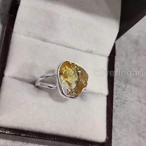 Anillo de Plata de Ley 925 con Citrino Natural, Piedra Natalicia de Noviembre, Martillado, Joyería Hecha a Mano para Mujer - Product Image 3