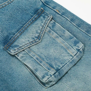 Pantalones Vaqueros Cargo de Cintura Alta para Hombre, Corte Holgado, Estilo Utilitario, Lavado a la Piedra, Color Azul, Pierna Ancha, Tela de Algodón para Primavera - Product Image 4
