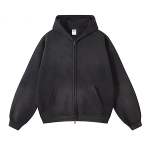 Sweat-shirt à capuche zippé en coton molletonné uni surdimensionné pour homme, style décontracté, automne, Trackstar, OEM, marque privée - Product Image 1
