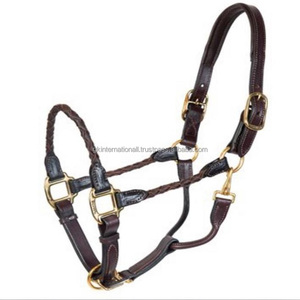 Licou de cheval en cuir marron cousu solide, licou de cheval tressé en cuir fait à la main avec boucle et anneaux en laiton massif de toutes tailles - Product Image 2
