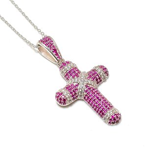 ชุบทอง925เงินสเตอร์ลิงสีชมพู CZ และสีขาวจี้ไม้กางเขนคริสเตียนจี้ดีและเสน่ห์ผู้ผลิตเครื่องประดับที่กำหนดเอง - Product Image 2