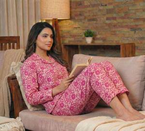 High Quality Thermal <b>Summer</b> Cotton <b>Pajama</b> Set Hand Block <b>Women</b> Nightwear Bridesmaid Lounge Soft Suit - Product Image 3