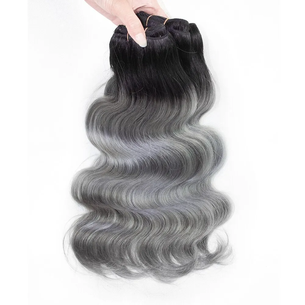 Dark Grey With Black Roots Body Wave Ombre Color Human Hair Bundles Remy Vietnamese Pre-colored Hair Extensions 1pc/2pcs/3pcs