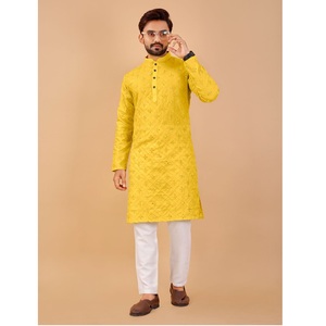 Nouveaux Festivals de présentation spécial coton tissu broderie miroir travail hommes Kurta avec pyjama à vendre en ligne - Product Image 1