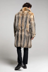 OEM Luxury <b>Men's</b> Brown Striped Fox Fur <b>Long</b> Thick <b>Winter</b> Overcoat Warm Trench <b>Coat</b> at Wholesale Price - Product Image 3