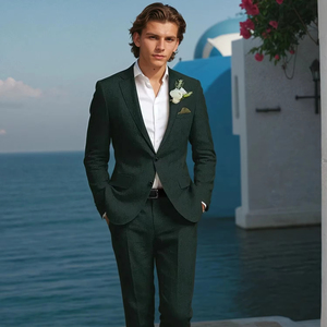 Conjunto de traje de boda y negocios de lino para hombre, transpirable y de talla grande, informal, PARA CENA, fiesta y baile nocturno para hombre - Product Image 1