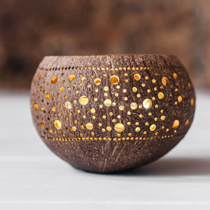 THANHCONG Porte-bougie artisanal en noix de coco naturelle, bols en coquille de noix de coco, porte-bougie chauffe-plat pour décoration - Product Image 2