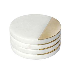 White Marble With Gold Coaster Set with Brass Inlay Napkin Rings Coasters <b>Toothpick</b> Placemats Slate Coasters - Product Image 1