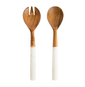 Ensemble de serveurs à salade en bois, prix bas, utilisation pour les mariages et les hôtels, alimentaire, durable, avec une petite poignée blanche - Product Image 5