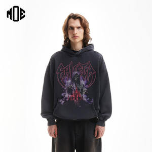 Unisex Heavyweight Acid Wash Impresión de pantalla personalizada 100% Algodón de gran tamaño Transpirable Drop Shoulder Vintage Washed Hoodies Hombres - Product Image 1