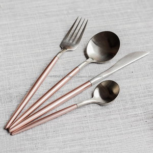 Ensemble de couverts de finition miroir en acier argenté de qualité supérieure comprenant un couteau/une fourchette/une cuillère avec un manche rose (lot de 4) - Product Image 2