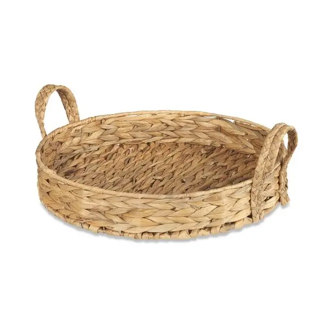 Desktop Bread Fruit Food Breakfast Display Hand-Woven Round Basket Storage Wicker Rattan Tray