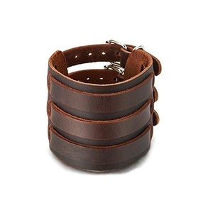 Bracelet en Cuir Fait Main de Style Punk Vintage Bijoux Bracelet à Double Boucle en Cuir de Vachette Véritable pour Femmes Hommes - Product Image 1