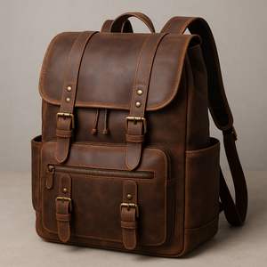 Nouveau sac à dos vintage en cuir véritable pour hommes, multi-poches, fabriqué à la main, durable et élégant - Product Image 1