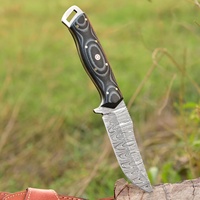 Pisau Berburu Baja Damaskus Buatan Sendiri dengan Pegangan G10 dan Sarung Kulit |   Pisau Survival untuk Berkemah di Luar Ruangan OEM Grosir