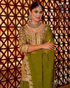 NUEVO SALWAR KAMEEZ DE DISEÑADOR para MUJER con DUPATTA ELEGANTE, SEDA CHINON PESADA con BORDADO, DE SECADO RÁPIDO, para FIESTAS, TODAS LAS TEMPORADAS - Product Image 2