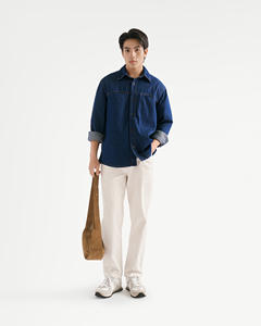 เสื้อเชิ้ตเดนิมแขนยาวผู้ชาย ทรงลำลอง ผ้าถักเนื้อเรียบ ระบายอากาศได้ดี ไม่หดตัว ติดกระดุมเม็ดเดียว ปกพับได้ เหมาะสำหรับฤดูใบไม้ร่วง - Product Image 3