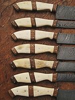 Pisau koki dapur kustom Set pisau pemotong sayuran kualitas tinggi baja Damaskus buatan tangan dengan sarung kulit
