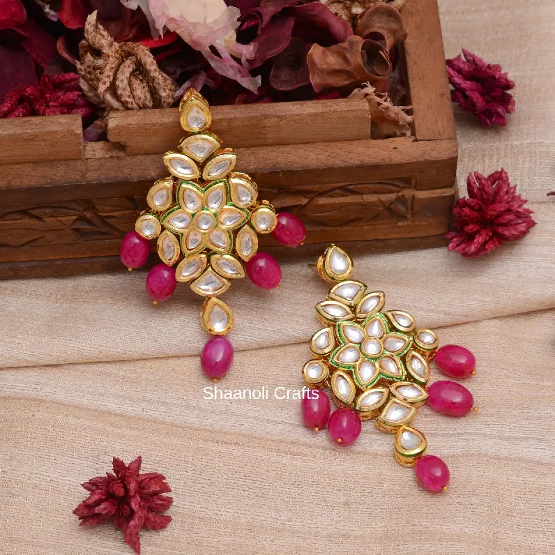 Chất lượng cao tuyên bố vàng mạ Ấn Độ kundan Bông tai Ấn Độ đồ trang sức cho lễ hội, tiệc cưới