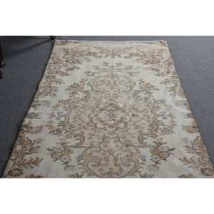 Classic Beige Brown 3.6 X 7.6ft Wool <b>Rug</b> Turkish Patchwork Design for Entryway Living Room <b>Bedroom</b> Latex Rectangular Hallway - Product Image 3