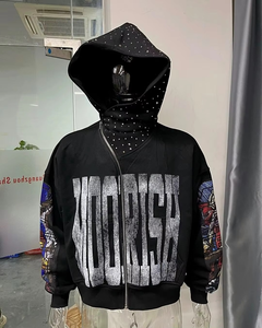 Sweat à capuche surdimensionné brodé numérique strass personnalisé 100% coton Vintage Full Zip Winter Streetwear 370 grammes French Terry - Product Image 2