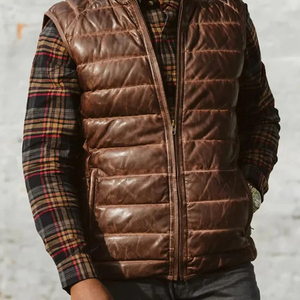 Chaleco de Cuero para Hombre, Chaleco de Cuero Genuino, Estilo Hip Hop, Forro de Algodón Cálido para Invierno, Fabricante OEM - Product Image 6