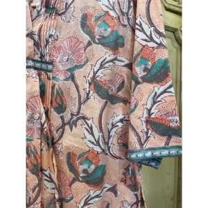 Chemisier ample à plis pour femme en satin de soie et lin imprimé floral corail – Chemise de bureau formelle taille XL pour l'automne - Product Image 4