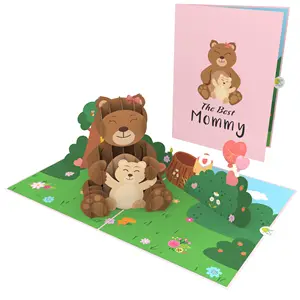 Teddy Moeder En Baby 3d Pop-Up Kaart Bestseller Voor Moederdag Verjaardag 3d Kaart Handgemaakt Papier Las