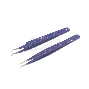 Pinzas para pestañas de fibra de volumen inclinado de acero inoxidable personalizables de alta calidad aplicador de pestañas de belleza de Punta puntiaguda - Product Image 1