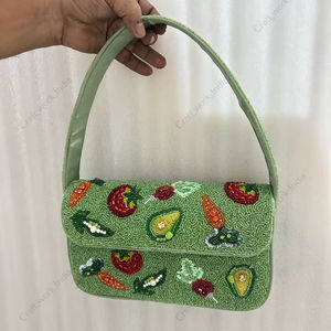 vegetable beaded shoulder bag Indian fully handcrafted for <b>women</b> handmade luxury evening party fashion handbag artwork design - Product Image 4