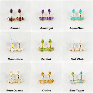 Pendientes de Aro con Baño de Oro y Piedra Lunar Arcoíris Natural |   Joyería al por Mayor - Product Image 5