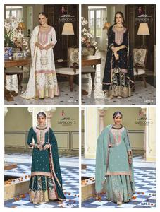 ชุดสูทเย็บปักลายแบบเต็มผ้าชินอนสำหรับงานปาร์ตี้ดีไซน์เนอร์อินเดียชุดปักผ้าไหมทรงหลวมดูหรูหราพร้อมชุด Dupatta - Product Image 5