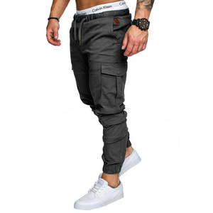 Pantalon cargo de jogging décontracté taille moyenne avec poches pour hommes, avec bouton et braguette, teint uni, anti-boulochage, été, OEM - Product Image 4