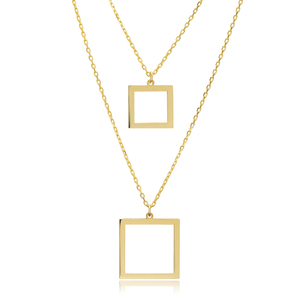 Collier à breloques carré creux en couches en argent uni en gros turc fait à la main 925 bijoux en argent sterling - Product Image 1