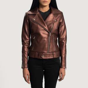 Chaqueta de Motociclista Otoñal Rumy Reversible de Cuero Marrón (Piel de Oveja) Personalizable, Chaqueta Bomber de Satén con Rayas de Poliéster y Algodón - Product Image 1