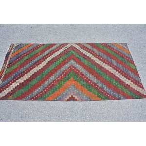 Tapis Turc Vintage Ethnique Rouge Vert Patchwork Laine Tapis 3.1x6.3ft Salon Décoration 10mm Épaisseur avec Support Latex - Product Image 3