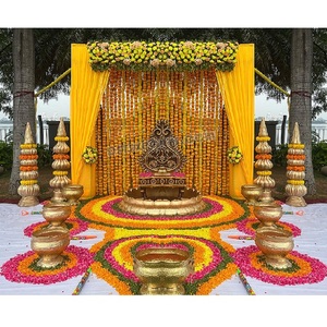 ชุดรูปแบบสวน haldi ฟังก์ชั่นการตกแต่งเวทีงานแต่งงานแบบอินเดียใต้งานแต่งงานกลางแจ้งฮาลดี้อุปกรณ์ประกอบฉากบนเวทีไฟเบอร์แบบถอดออกได้ - Product Image 1