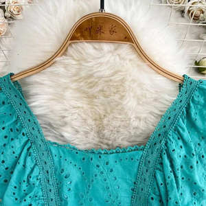 Vestidos Elegantes de Gasa con Bordado Calado para Mujer, Verano, Vacaciones, Volantes, Sin Mangas, Estilo Coreano, Hasta la Rodilla, Rectos, Dulces y Naturales - Product Image 2