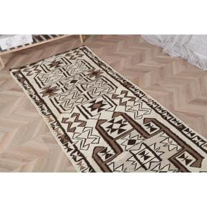 Vintage Turkish <b>Runner</b> <b>Rug</b> 3x10.3 ft (92x314 cm), Brown Floral Kilim <b>Rug</b> - Product Image 4