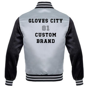 Veste universitaire unisexe en satin, col montant, logo personnalisé sur le devant, OEM ODM, vente en gros, vêtements d'équipe, mode streetwear - Product Image 2