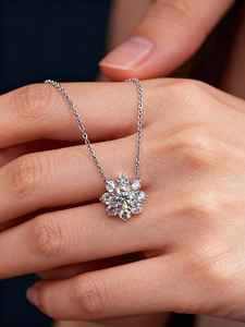 White Round Cut Moissanite Floral Bridal Statement Wedding Pendant <b>Necklace</b> Luxury Flower 925 Silver <b>Fine</b> Jewelry <b>Necklace</b> - Product Image 4